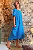 Salcombe Chalk Stripe Cotton Cocoon Dress Malibu Blue